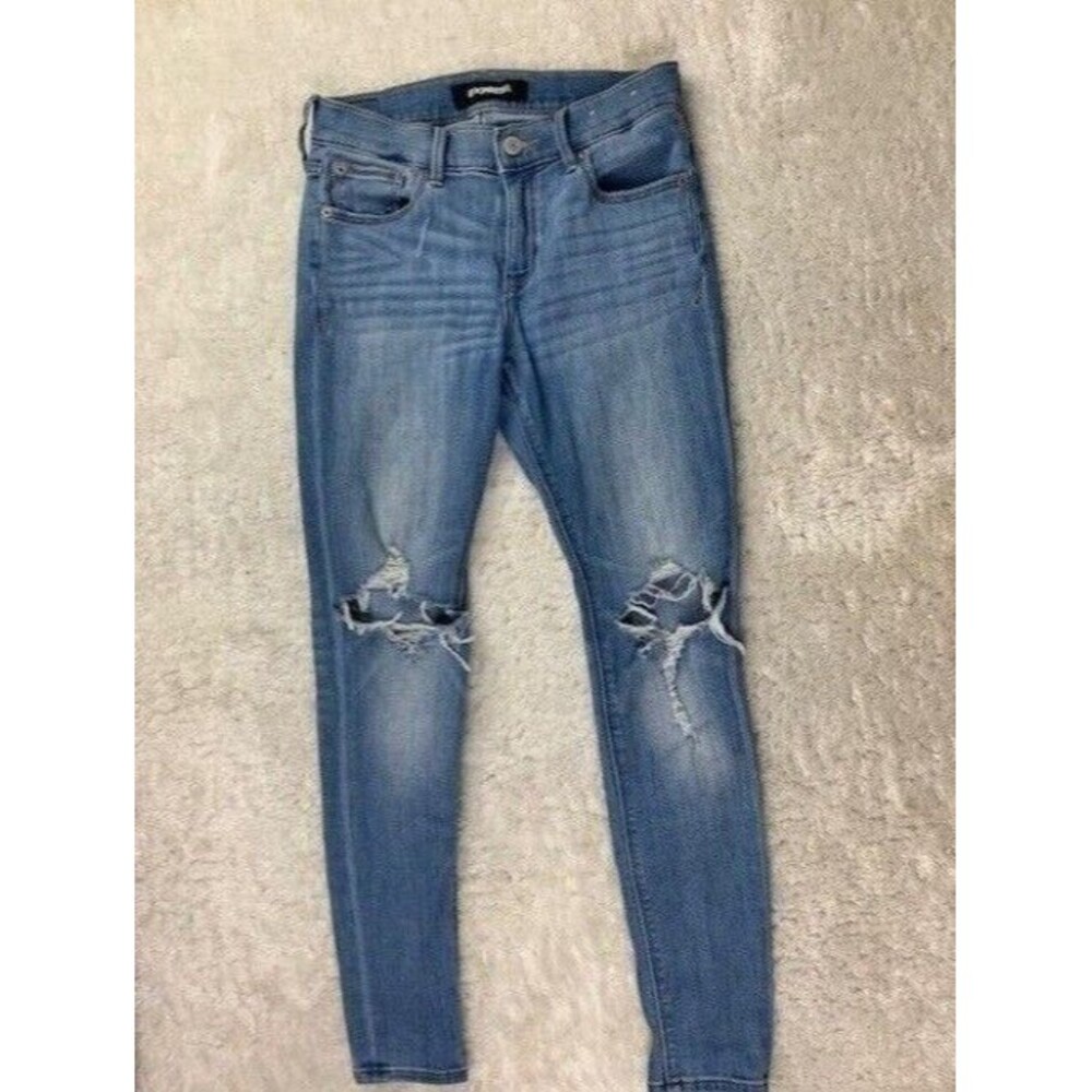 Express Size 2 s Women Jeans Mid Rise Legging Stretch Mid Rise Med Wash Distress